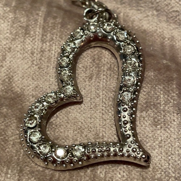 Open Abstract Heart Rhinestone Necklace 24” - Picture 3 of 7